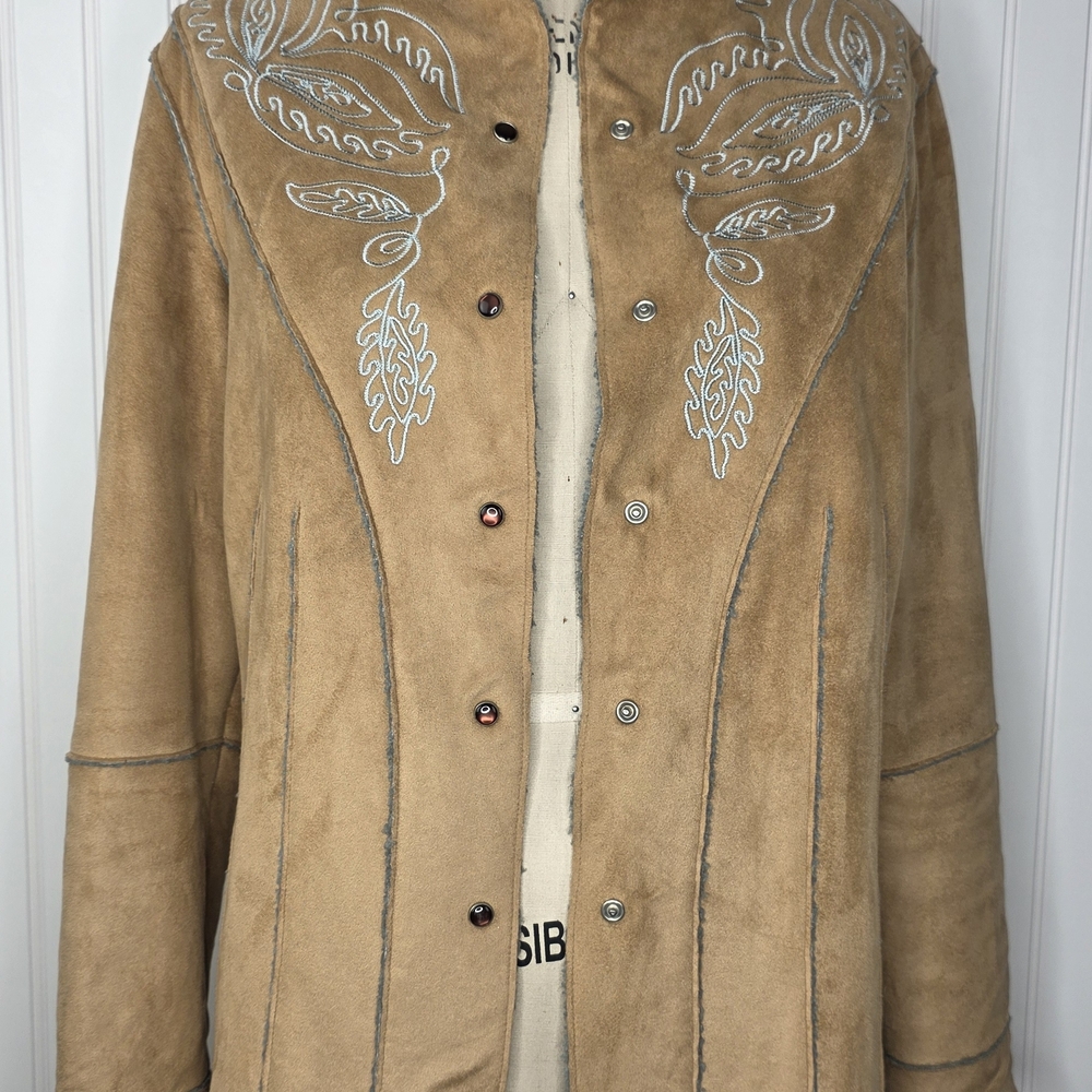 Tasha Polizzi Tasha Polizzi Western Embroidered Faux Suede Jacket Tan Size M - Picture 5 of 10